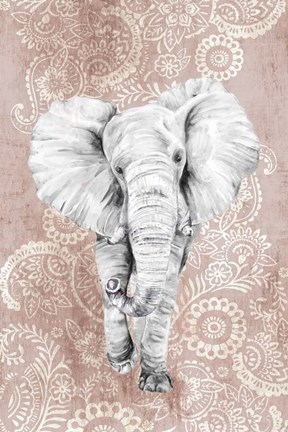 Framed Pink Paisley Elephant Print
