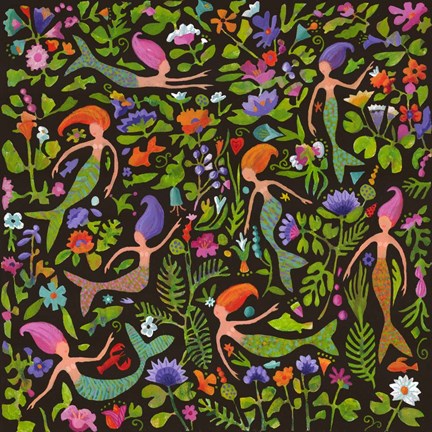 Framed Mermaids in a Floral Sea Print