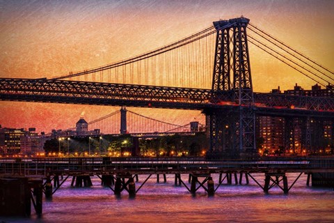 Framed Williamsburg Bridge at Twilight Print