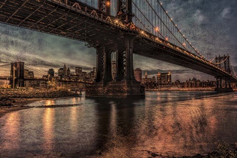Framed NYC Bridges at Twilight Print