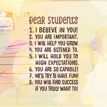 Framed Teacher Calendar-Dear Students Print
