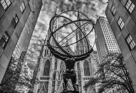 Framed Rockefeller plaza New York Black/White Print