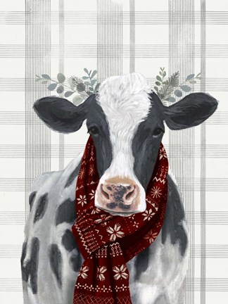 Framed Yuletide Cow I Print
