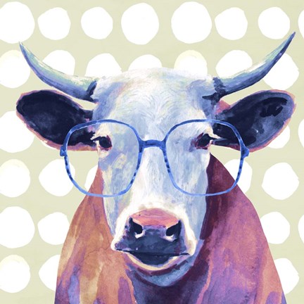 Framed Bespectacled Bovine II Print