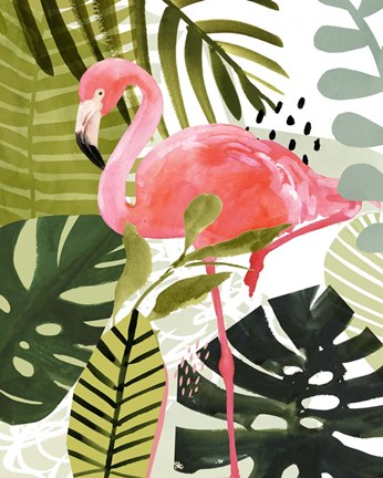 Framed Flamingo Forest I Print