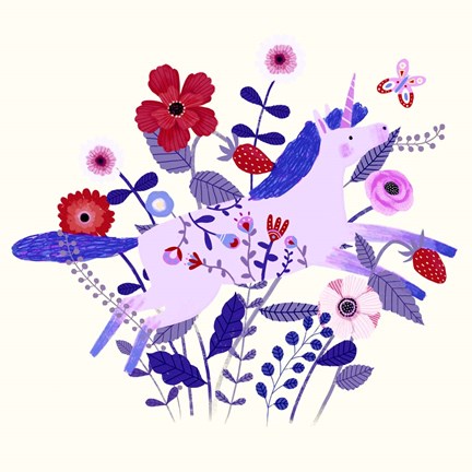 Framed Folk Unicorn I Print