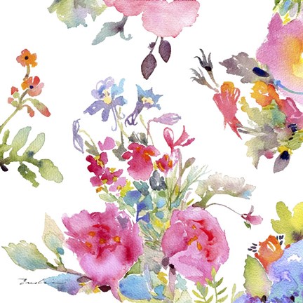 Framed Watercolor Flower Composition I Print