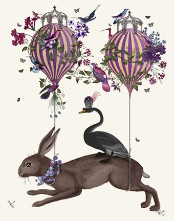 Framed Hare Birdkeeper, Hot Air Balloon Print