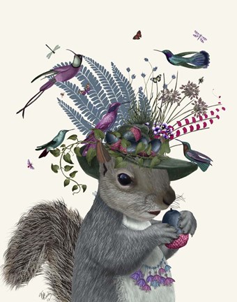 Framed Squirrel Birdkeeper and Blue Acorns Print
