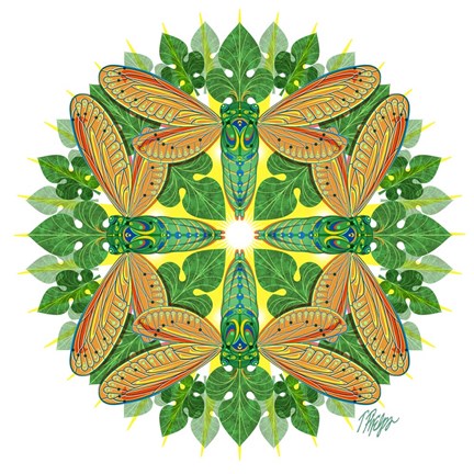 Framed Green Cicada Sunshine Mandala Print