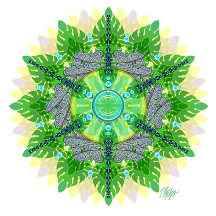 Framed Jungle Leaf Dragonfly Mandala Print