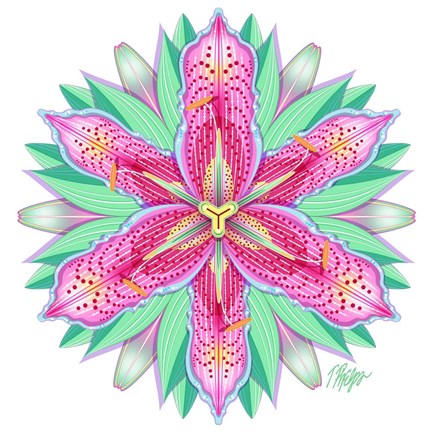 Framed Pink and White Tiger Lily Mandala Print