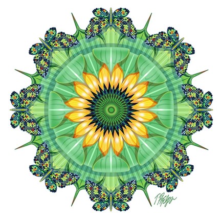 Framed Sunflower Bloom Butterfly Mandala Print