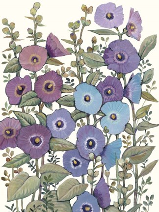 Framed Hollyhocks in Bloom II Print