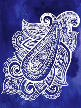 Framed Indigo Paisley I Print