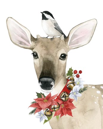 Framed Deer Christmas II Print