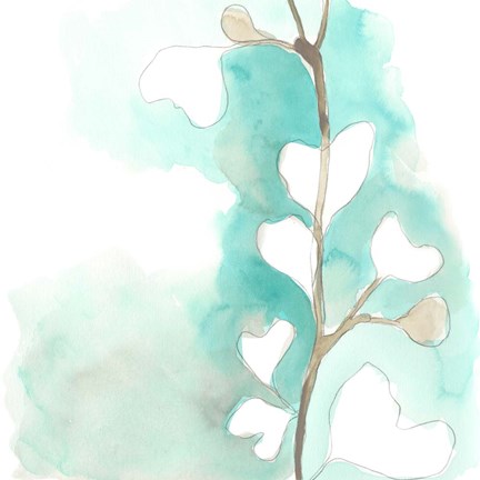 Framed Teal and Ochre Ginko III Print