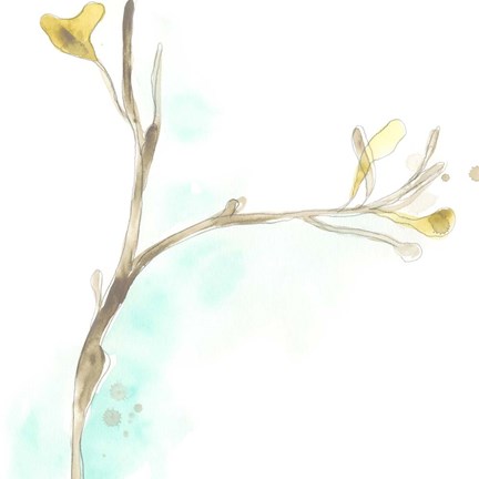 Framed Teal and Ochre Ginko IV Print