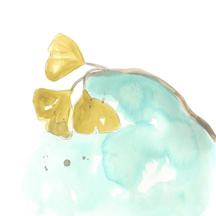 Framed Teal and Ochre Ginko VI Print