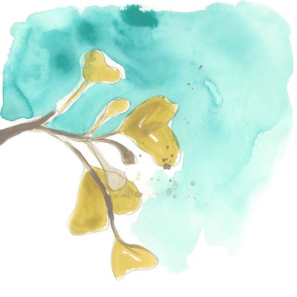 Framed Teal and Ochre Ginko VIII Print