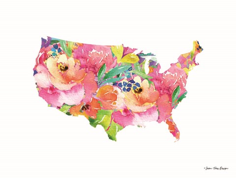 Framed Floral USA Map Print