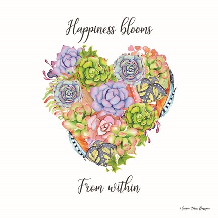 Framed Happiness Blooms Succulents Print