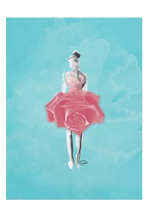 Framed Teal Rose Ballerina Background Print
