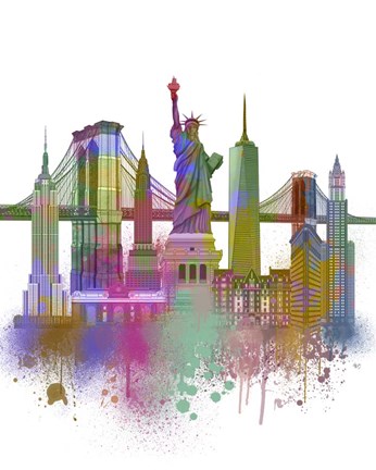 Framed New York Skyline Rainbow Bright Print