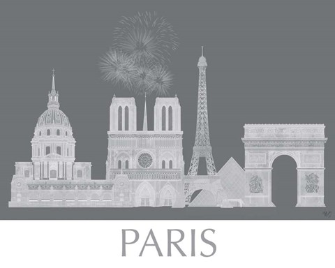 Framed Paris Skyline Monochrome Print