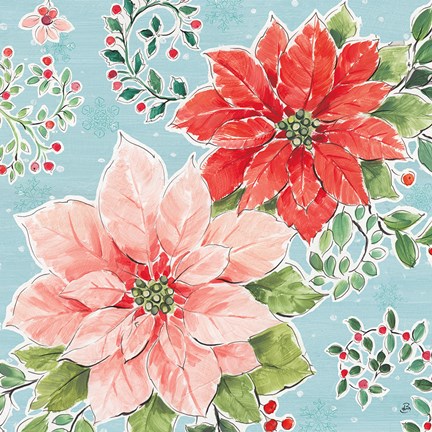 Framed Country Poinsettias II Blue Print