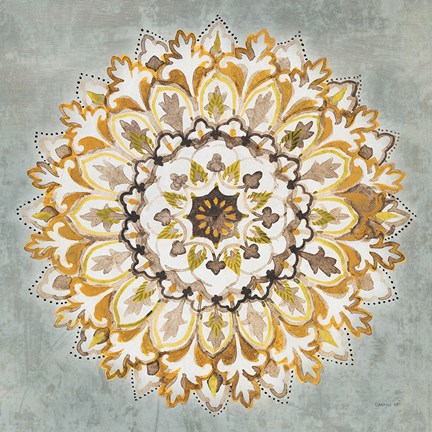 Framed Mandala Delight II Yellow Grey Print