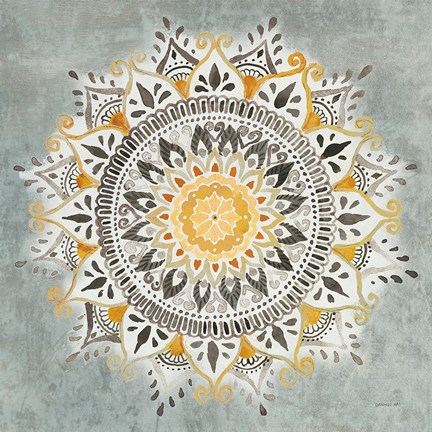 Framed Mandala Delight I Yellow Grey Print