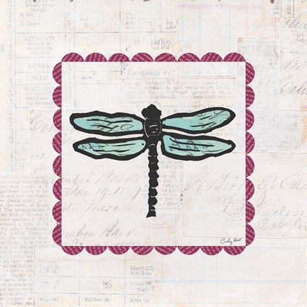 Framed Dragonfly Stamp Bright Print