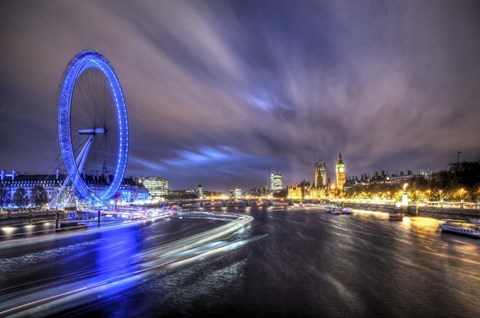 Framed Light Trails Up The Thames Print