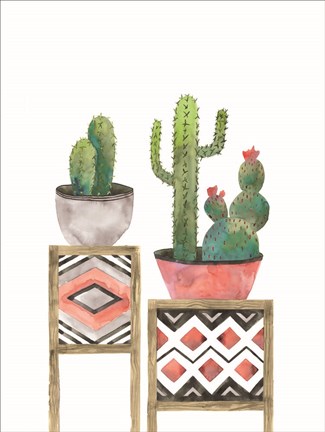 Framed Cactus Tables with Coral Print