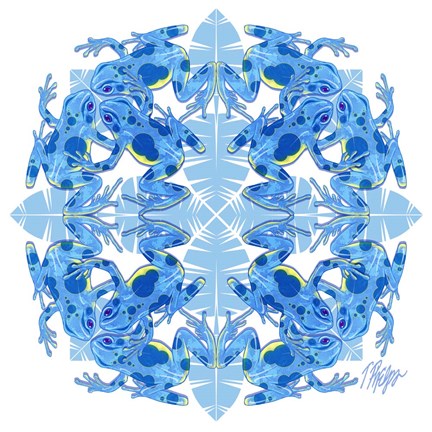 Framed Blue Jungle Frog Mandala Print
