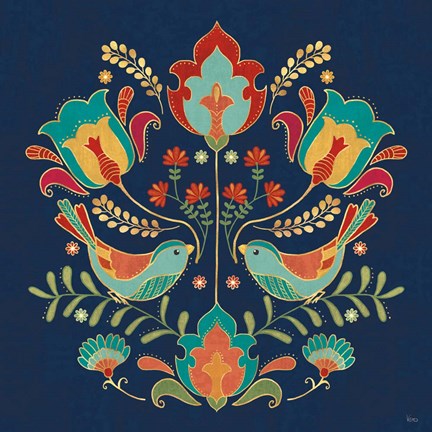 Framed Folk Floral III Dark Print