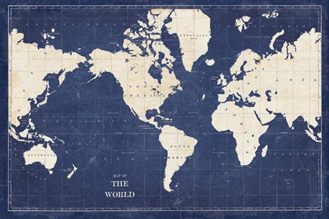 Framed Blueprint World Map Print