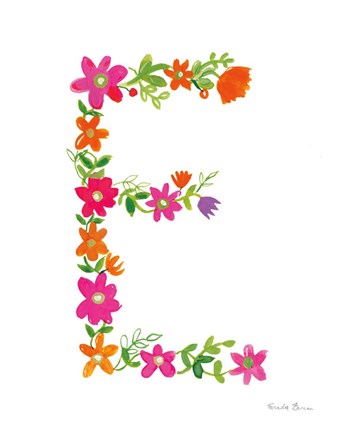 Framed Floral Alphabet Letter V Print