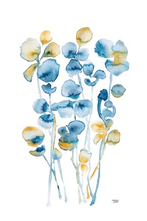 Framed Blue and Gold Watercolor Floral Print