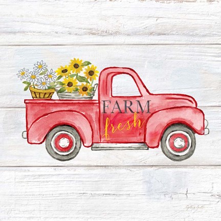 Framed Farmhouse Stamp Red Truck Print