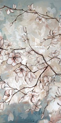 Framed Magnolia Branches on Blue II Print