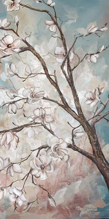 Framed Magnolia Branches on Blue III Print