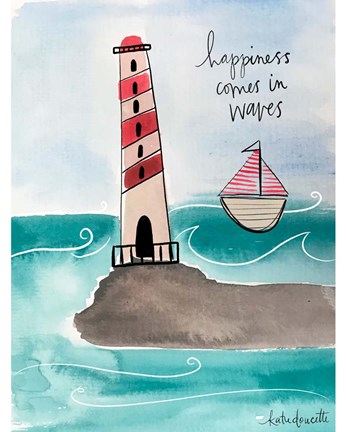 Framed Happiness Comes in Waves Print
