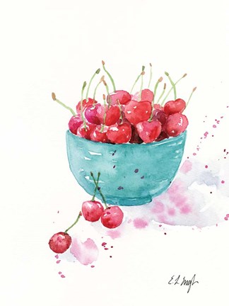 Framed Bowl of Cherries Print