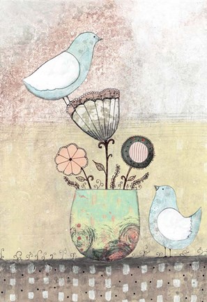 Framed Birds Together - Floral Print