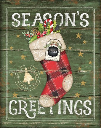 Framed Season&#39;s Greetings Stocking Print