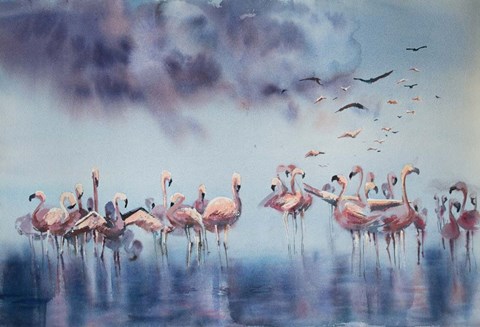 Framed Flamingo Gathering Print