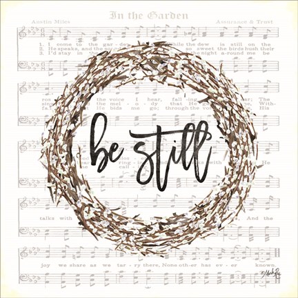 Framed In the Garden Be Still Wreath Print