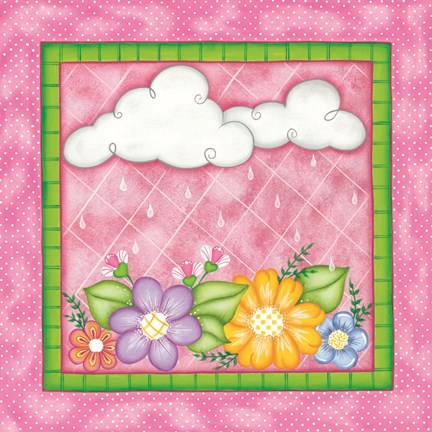 Framed Clouds &amp; Flowers Print